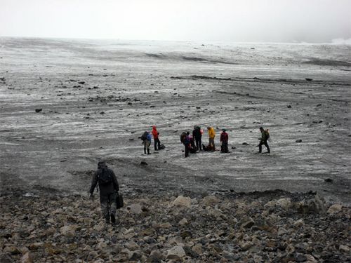 Ice core team at the botom of the glacier