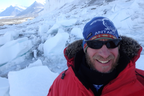 Kevin Dickerson at the toe of the Commonwealth Glacier, Taylor Valley, Antarctica.