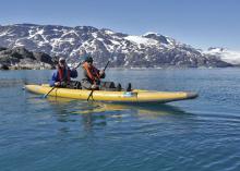 Joe Super and Bill Schmoker sea kayaking in Skoldungensund, Greenland