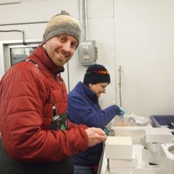 Jeff Grimm and Paula Dell preserving fish eggs, Palmer Station