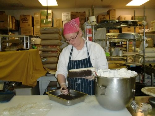 Heather making a cake
