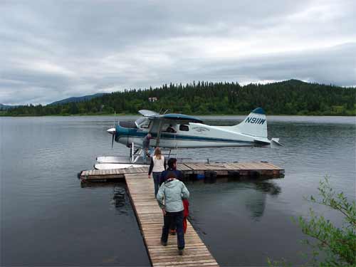 Boarding our plane at Shanon's Pond in Dillingham