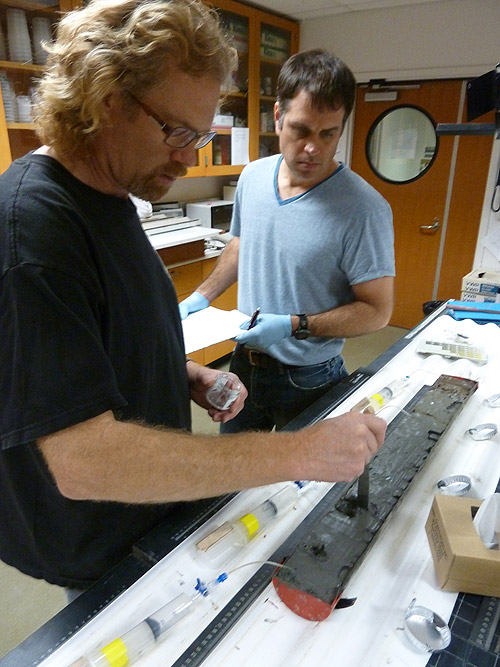 Tom & John begin sample collection from core section