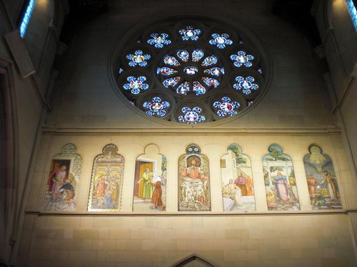 The rose window and the seven  panels in the Christchurch Cathedral.