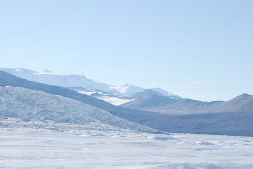 A view of the mountains on the continent  of Antarctica.