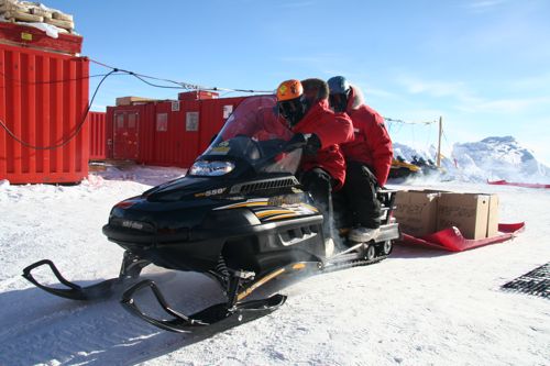 O'Hara on a snowmobile!