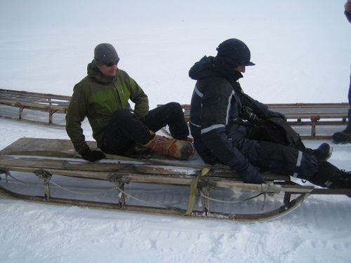 Sleds take us from the skiway to camp
