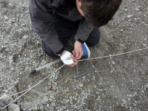 Greg attaching a sediment trap to new mooring line.