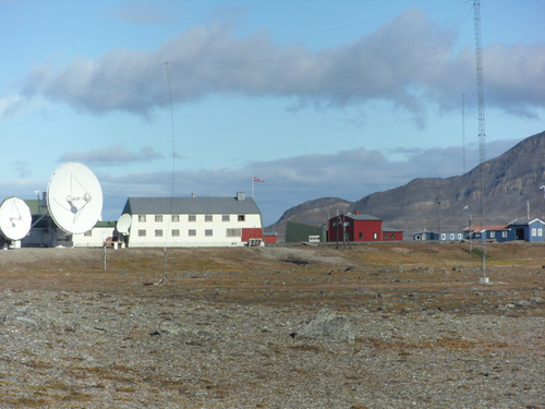 A view of Isfjord radio from the south along the coast.