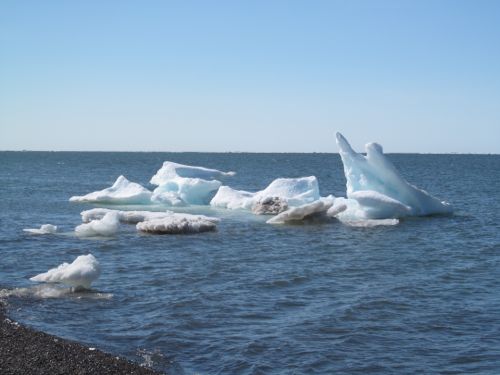 As the temperature warms up, the sea ice melts.