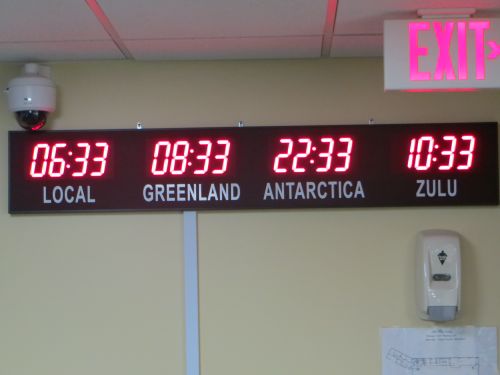 Clocks at military base showing the different times