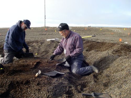 Dr. Dennis O'Rourke and Dave Grant Working on a Potential Burial Site.