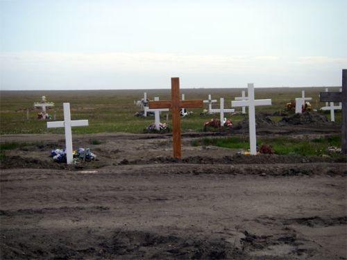 The Wooden Crosses Mark the Entrance to the New Cemetery