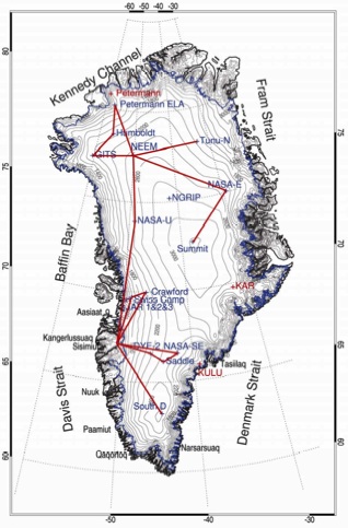 Map of 2011 Greenland AWS tour 