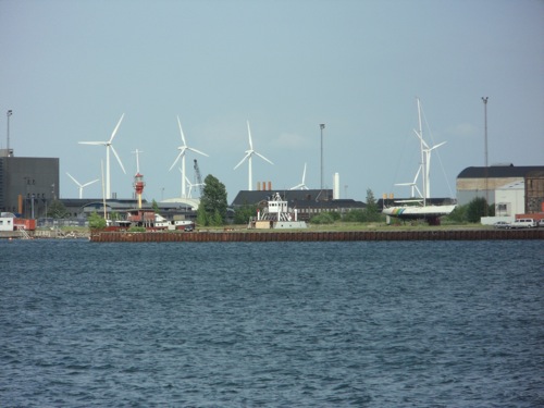 Wind turbines in Copenhagen, Denmark.