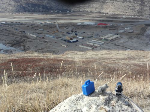 View of Kangerlussuaq from Black Ridge with my families trinkets.