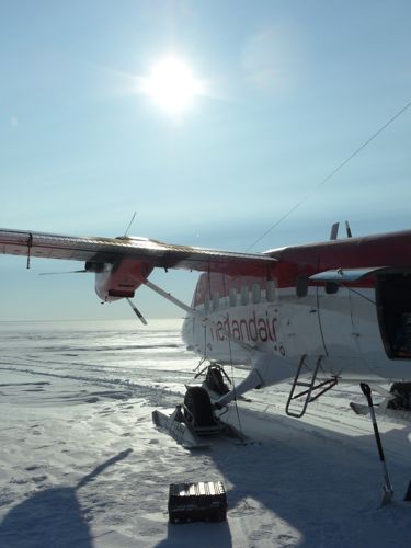 Final flight off of the ice sheet in the ski-equipped Twin Otter.
