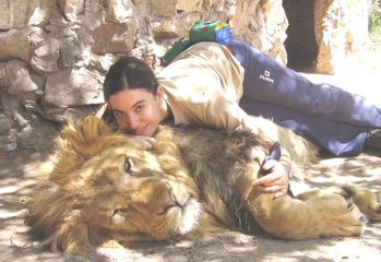 Laura and Cesar (the big and friendly lion)