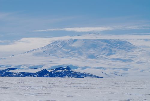 Mt. Erebus behind Ob Hill at McMurdo