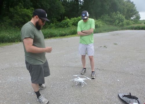 Powering up the drone.