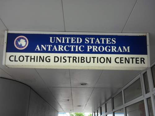 United States Antarctic Program Clothing Distribution Center sign