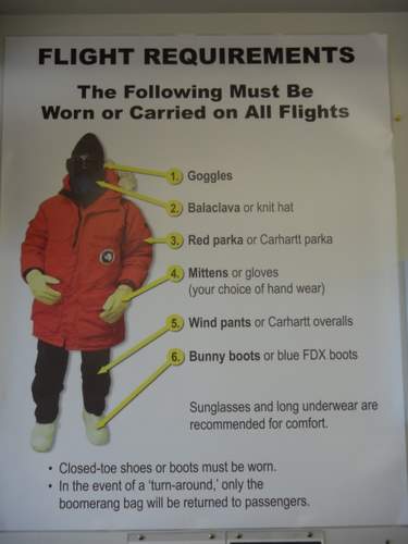 Required in-flight extreme cold weather (ECW) gear