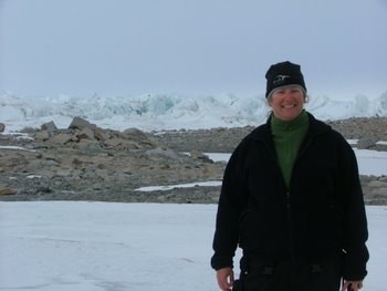 Lesley Urasky standing at the bottom of Mt. Hope where the Ross Ice Shelf begins