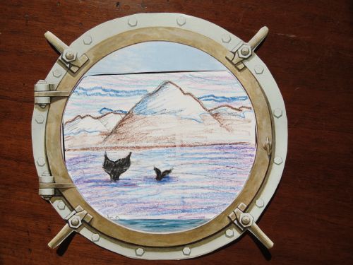 Through the Porthole Whale Tail Drawing by Springs School Student. 