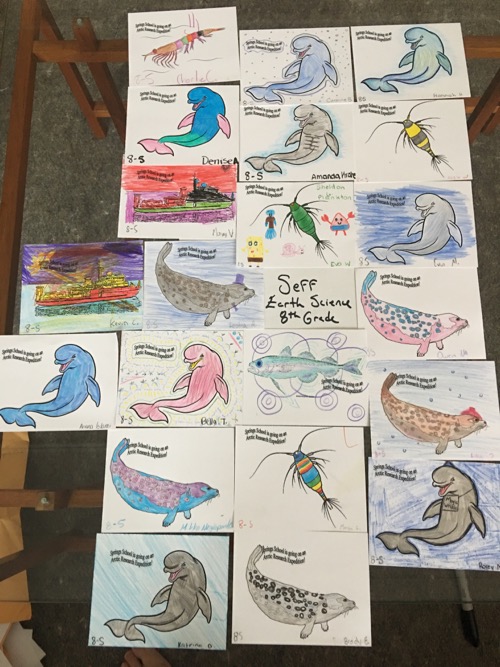Arctic organism artwork from Springs School students! Mrs. Seff&#39;s Regents Class. 2016/17.  Photo by Lisa Seff.  August 2017.  