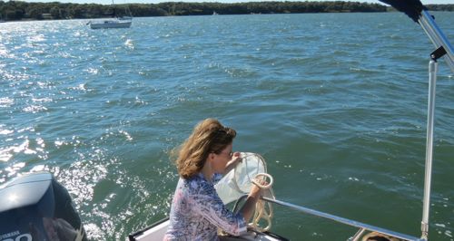 Lisa Seff plankton sampling in Three Mile Harbor East Hampton New York.