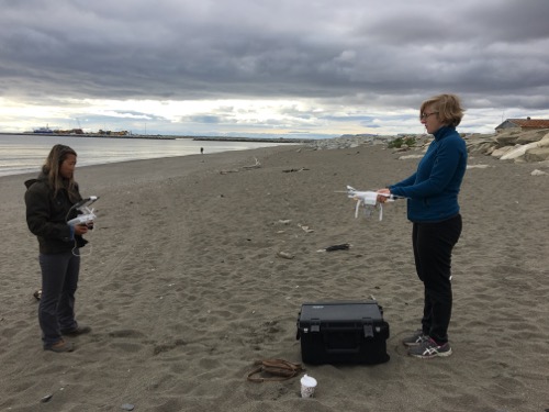 Chrissy (right) helps Jennifer (left) calibrate the drone before lift off!