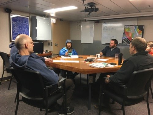 The R/V Sikuliaq &quot;lounge&quot; on calmer days during a meeting.  August 2017.  Photo by Lisa Seff.