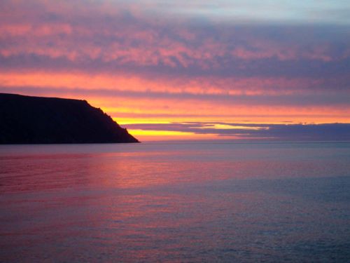 Sunset over the Diomedes in Bering Strait.