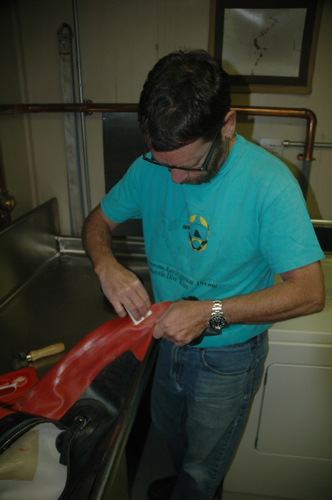 Rob fixing drysuit