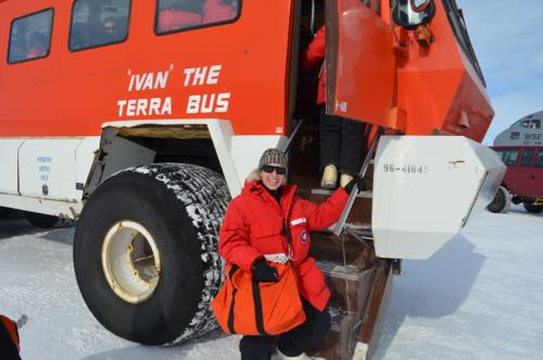 Michelle Brown outside Ivan the Terra Bus.