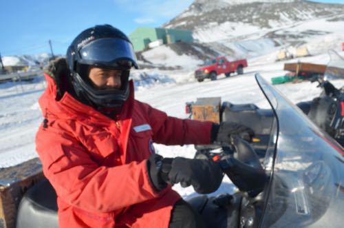 Carl Green on a snowmobile.