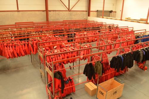 Rows of Big Red coats in New Zealand.