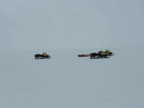 Snow machines on the ice runway
