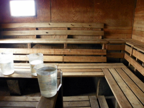 Pitchers inside the sauna.