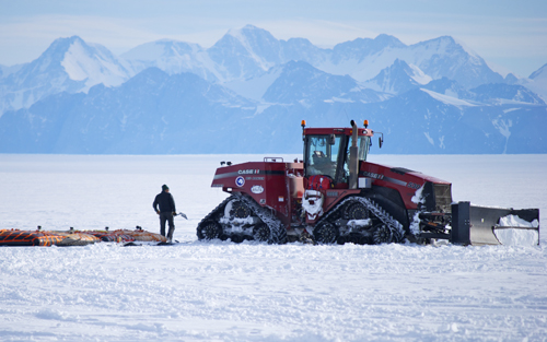 Tractor pulling fuel in Antarctica
