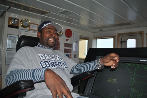 Ernest Stelly III piloting the Laurence M. Gould