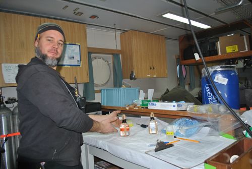 Jeremy Lucke taking water samples from the Drake Passage