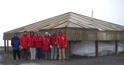 The remaining members of the DOM Team at the Discovery Hut