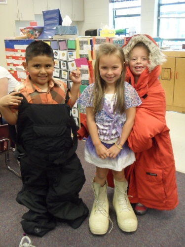 Kindergarten students from Cartoogechaye Elementary modeling ECW gear