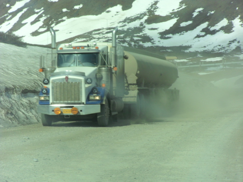 meeting a southbound semi on the Dalton Highway, or Haul Road