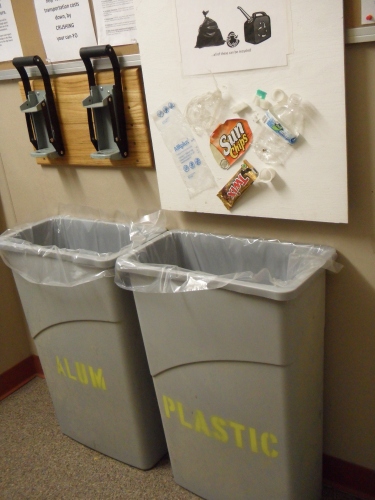 recycling bins in kitchen at TFS