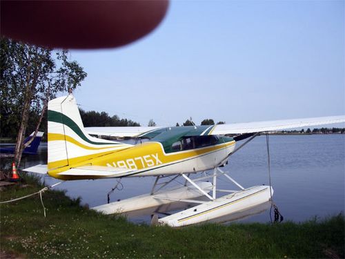 A parked seaplane on Lake Hood