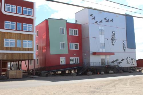 Brightly colored buildings in Canadian Arctic