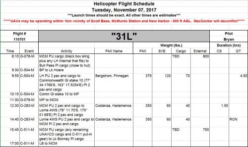 Helicopter flight schedule