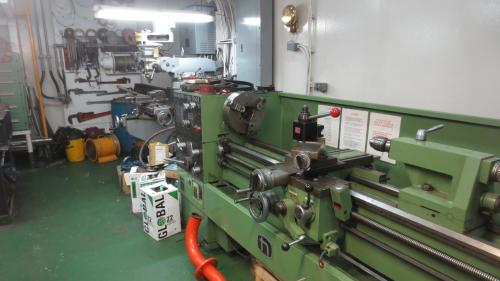 Some of the lathes in the machine shop.